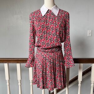 Zara Red and White Zebra Printed Pleated Skirt Set